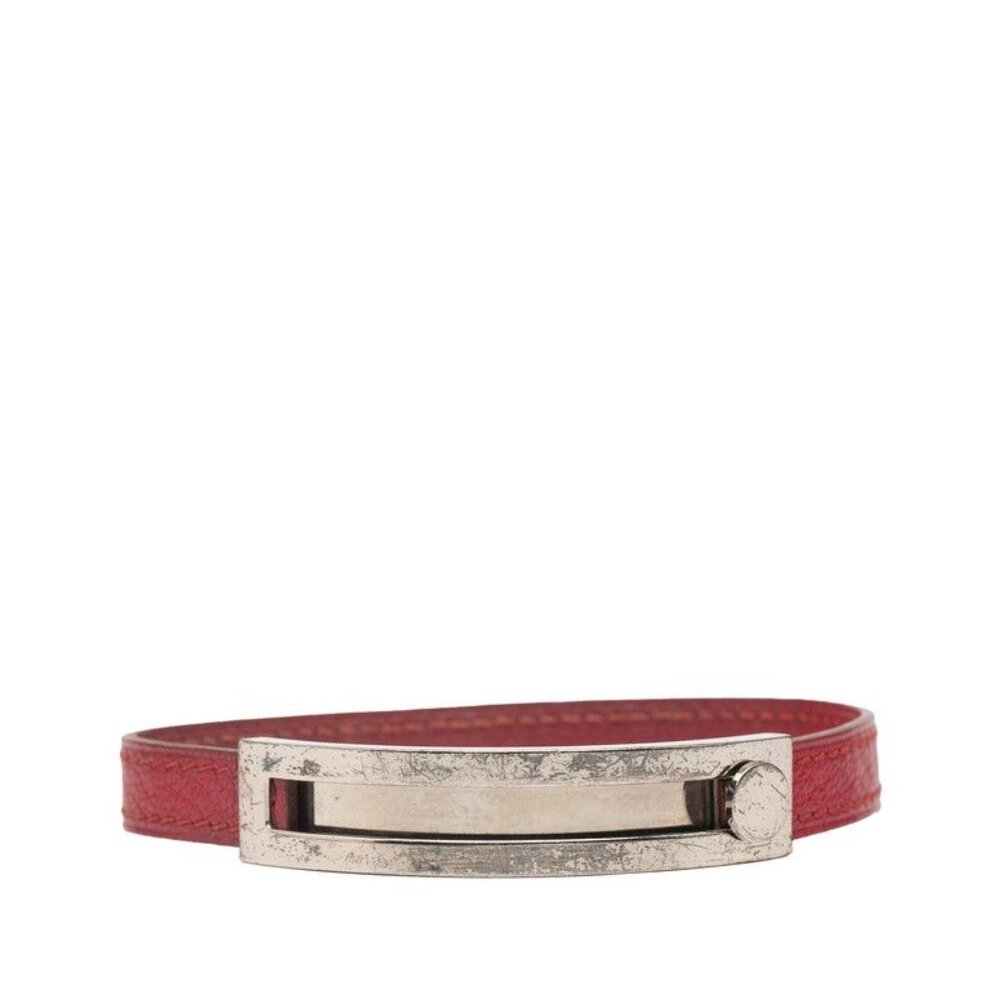Hermes Psp Bracelet Bangle Pink Silver Hardware Leather Metal